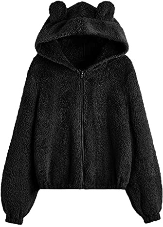 CGGMVCG Felpa da Donna con Cappuccio a Forma di Orsetto con Cerniera in Pile con Cappuccio per Ragazze e Ragazze Kawaii a Maniche Lunghe
