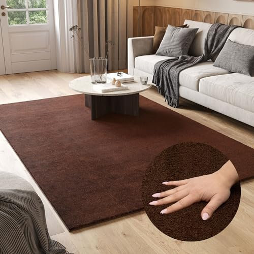 TAPISO Cuddle Teppich Hochflor Langflor Braun Dunkelbraun Shaggy Einfarbig rutschfest Waschbar Wohnzimmer Schlafzimmer Kinderzimmer ÖKOTEX 300 x 400 cm