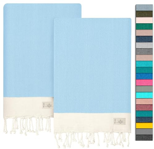 NOUR Premium hammam-handduk tillverkad av 100 % bomull, paket med 2, stor, 100 x 200 cm, picknickfilt, bastuhandduk och strandhandduk i ett, extra lätt, absorberande, snabbtorkande, lätt att rengöra