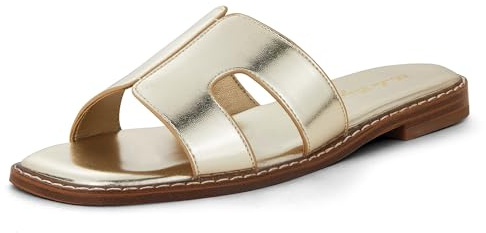 Zhabtuc Sandales Plates Rétro Tendance Pour Femmes, À La Mode – Chaussons De Plage En Cuir, Confortables Pour Le Quotidien En Extérieur, Doré, 38 EU