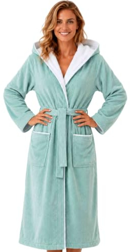 Morgenstern Peignoir de Bain Femme avec Capuche 100% Coton Éponge OEKO-TEX® Robe de Chambre Leonie Vert L
