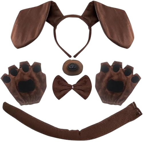 NIEEKRUN 5 Stücke Hund Fancy Dress Kostüme, Dackel-Hundeset, Inklusive Dackel-Haarband, Nasenschwanz, Handschuhe, Fliege, Erwachsene Kinder Party Dekoration Zubehör für Party, Kostüm, Cosplay