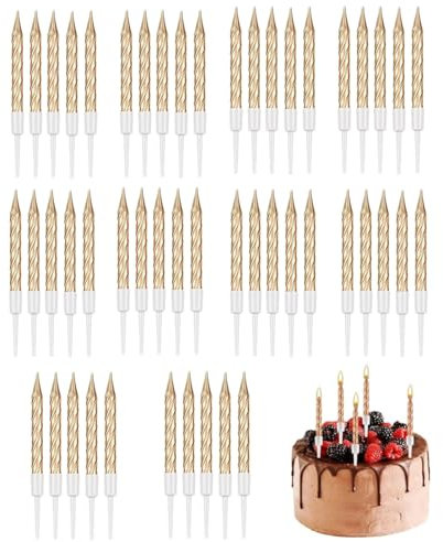 JJiaoLinin Candele di Compleanno,50 Pezzi Candela Compleanno a Spirale,Metallico Candeline Compleanno con Supporti per Nuziale La Festa di Compleanno Decorazione della Torta Forniture(Argento)