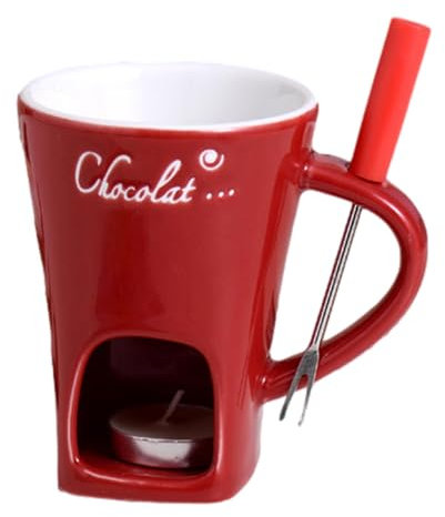 Smörvärmarset – chokladfondue-mugg i keramik | 130 ml mångsidig smörsmältningskruka med fondue-gaffel, hotpot mugg för speciella tillfällen, picknick, desserttoppar, ost och dip-såser