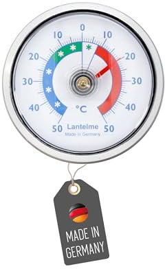 Lantelme Termometro per frigorifero, autoadesivo, temperatura + – 50 °C, analogico, colore argento, per congelatore, vano frigorifero, bimetallico analogico (argento)