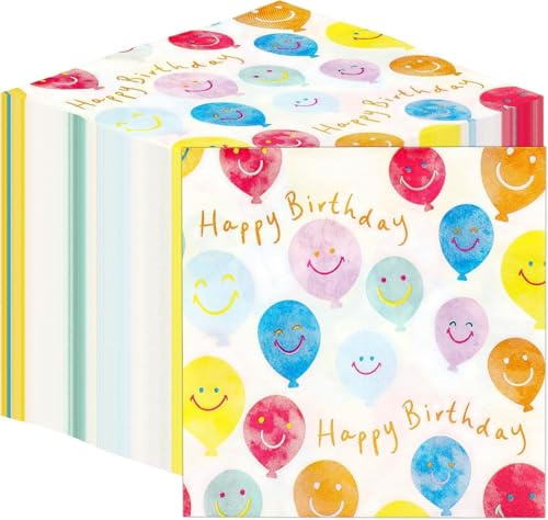 Table Kind Papierservietten Happy Birthday, hochwertig, Smiley-Gesicht, Luftballon-Servietten für Partys, Catering, umweltfreundlich, Einweg-Servietten, kompostierbar, nachhaltig, recycelbar