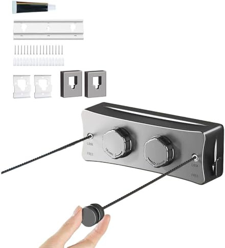 Clothesline, Acciaio Inossidabile Corda Da Bucato Riavvolgibile,16,8 Piedi Doppia Corda Telescopica Retrattile In Acciaio Inossidabile Per Bagno Balcone Giardino Clothesline