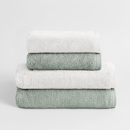 BOHEME Juego de 4 Toallas Serenity Blanco-Olive