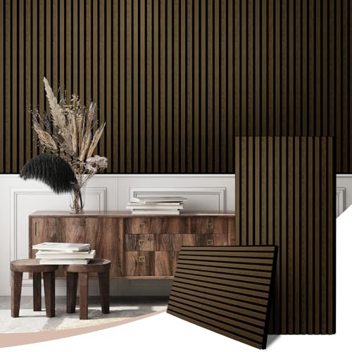 AKK-Stave Lot de 2 panneaux muraux acoustiques en bois pour insonorisation de 1,44 ㎡ pour mur, panneaux muraux décoratifs 3D à lattes en bois pour la maison (5# noyer foncé, 120 cm)