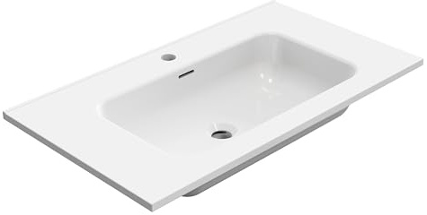 BAIKAL Lavabo sobre Encimera | Lavabo Baño | Lavamanos sobre Encimera | Cerámica | Rectangular | Blanco Brillo | Fondo 46cm | Ancho 800mm
