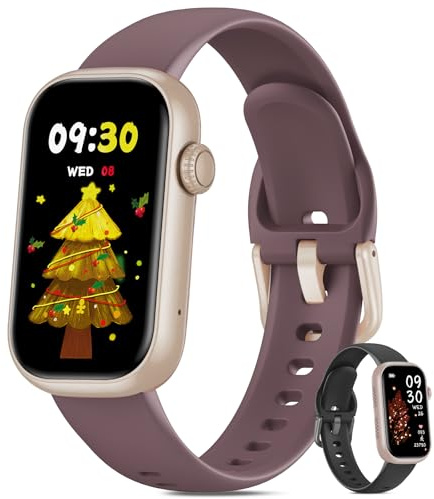 BOALZETD Smartwatch Donna Uomo, 1,47'' Orologio Smartwatch con Chiamate Bluetooth, Cardio SpO2 Sonno Contapassi Fitness Tracker Orologio Digitale Impermeabile IP68 Smartband, Oro rosa/Viola fumé