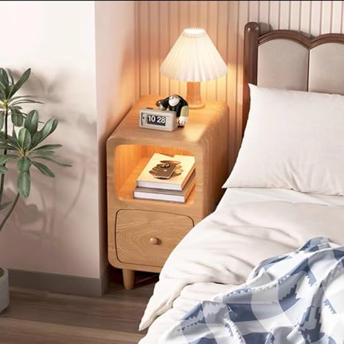 Mesita de noche estrecha de madera, mesa de teléfono, mesa auxiliar delgada para espacios pequeños, resistente e ideal para sala de estar y dormitorio (20 cm de ancho, color beige)
