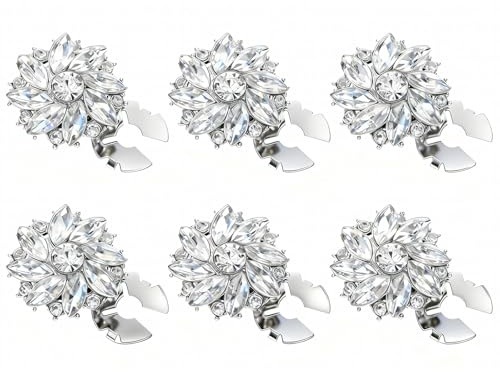 6 fundas desmontables para botones de diamantes de imitación para mujer, blusas, clips decorativos de cristal, joyería para jeans, costura, manualidades, mujeres y hombres (plateado)