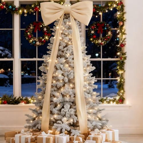 Fiocco di Natale da 180 cm di Lunghezza in Velluto - Fiocco Extra Grande per Albero di Natale - Decorazione Natalizia Riutilizzabile per Albero, Scala e Porta (Oro)