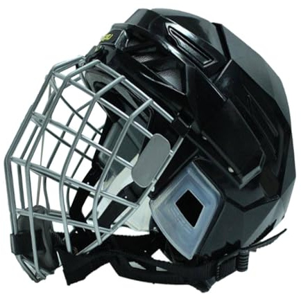 Casco da hockey nero con sottogola per pattinaggio su ghiaccio per allenamento competizioni S