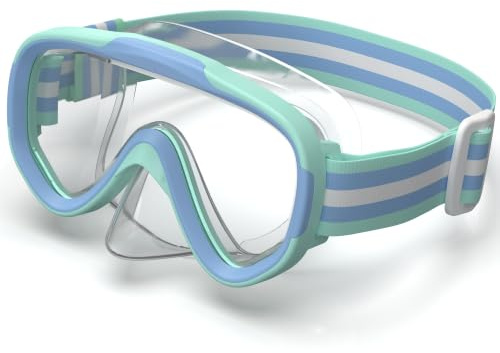 ACURE Kids Swim Goggles for Boys Girls Ages 3-14, Anti-Fog Snorkel Mask Set with Nose Cover and Fabric Strap Children Diving Mask in Swimming Pool for Youth (Mint/Blue, Mask Only)