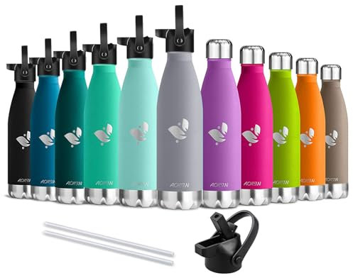 AORIN Bouteille d'eau en Acier Inoxydable isolé à Double Mur - 500ml - Gourde Isotherme Étanche sans BPA, Gourde Inox Bouche Standard, Gourde Enfant pour Sport, Gym, Voyage
