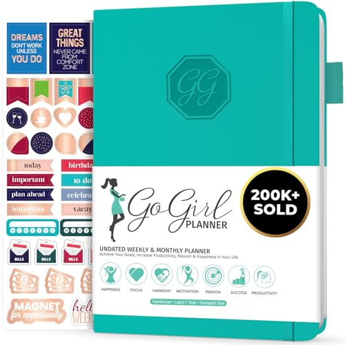 GoGirl Planner Pour Femmes - Agenda Hebdomadaire Format Compact, Journal Des Objectifs et Agenda Pour Améliorer la Gestion Du Temps. Non Daté - Commence à n'importe Quel Moment, Dure 1 An - Turquoise