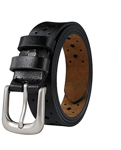 TEAMMAO Ceintures Femme Cuir Noir 110CM-180CM Ceinture Femme Grande Taille 3,0CM Creux Fleur pour Jeans Pantalons Robes avec Boîte Cadeau.