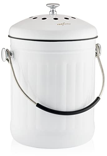 RED FACTOR Premium Kompostbehälter Küche Aus Edelstahl Geruchlos - Bio Mülleimer - Inklusive Kostenlosen Aktivkohlefiltern (Weiß, 5 Liter)