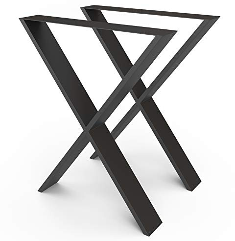 sossai® Stahl Tischgestell Tischkufen Tischbeine X-Form | TKX3 | Farbe: Schwarz | 2 Stück | Breite 60 cm x Höhe 72 cm | Profil: 100 x 20 mm