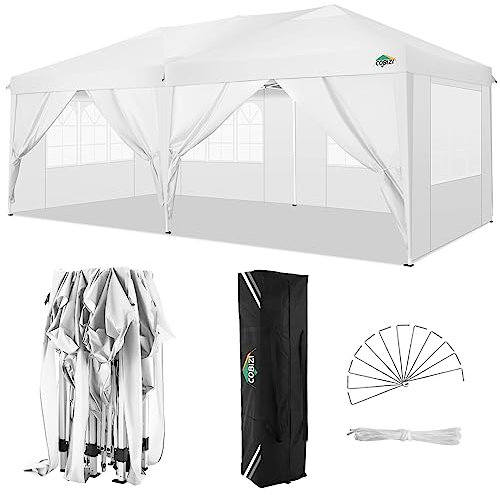 COBIZI Carpa 3x6 Cenador Plegable Impermeables Techo de Pabellón de Jardín ​de Revestimiento de PVC Protección UV 50+ con 6 Paredes para Cenador Carpa Toldo para Jardin, Playa, terraza, Blanco