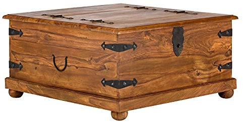 Woodkings® Couchtisch Truhe Merlin 95x95 Massivholz Palisander Echtholz rustikal quadratisch Wohnzimmer Möbel Büromöbel