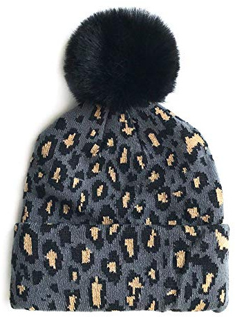 NC dam leopardmönster mössa stickad pom skalle keps vinter mode