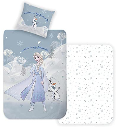 Disney Home Frozen - Set di biancheria da letto double-face per bambini, 135 x 200 cm, federa 80 x 80 cm, 2 pezzi, Frozen Elsa e Olaf, morbida e piacevole sulla pelle, super morbida renforce 100%
