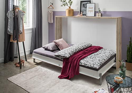 Klappbett Juist Weiß und Eiche San Remo 120 x 200 cm Liegefläche Schrankbett klappbar von Wimex, J09