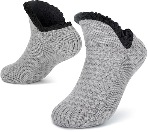 Tolumo Slipper Socks for Women Men Warm Holding Sock Non Slip Knitted Thick Lined Cosy Winter Fluffy Bed Slippers Suitable for Indoor Home House Floor JH1 Grey