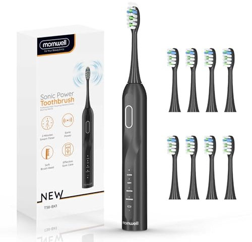 Mornwell Sonic Electric Toothbrush, Sonic Toothbrush with 8 Brush Heads Ultra Sonic Motor 4 Modes, Rechargeable, Waterproof, Electric Toothbrush for Adults and Teenagers