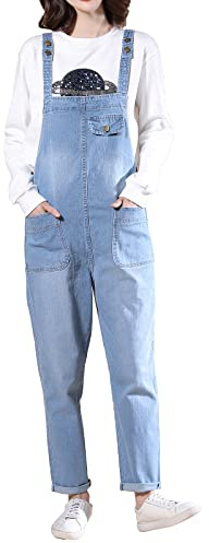 Jamron Dam Plus Size Stretch Hängselbyxor Jeansoverall Långa Jumpsuits Playsuits Jeansbyxor Ljusblå 4XL