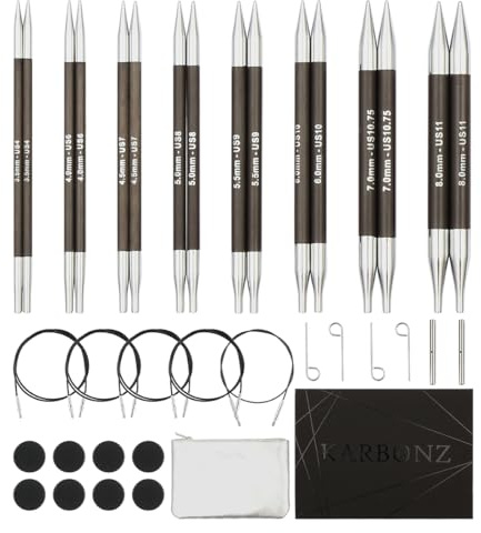 KnitPro Deluxe presentset, Karbonz Utbytbara rundstickade nålar, 3.50-8.00mm med tillbehör
