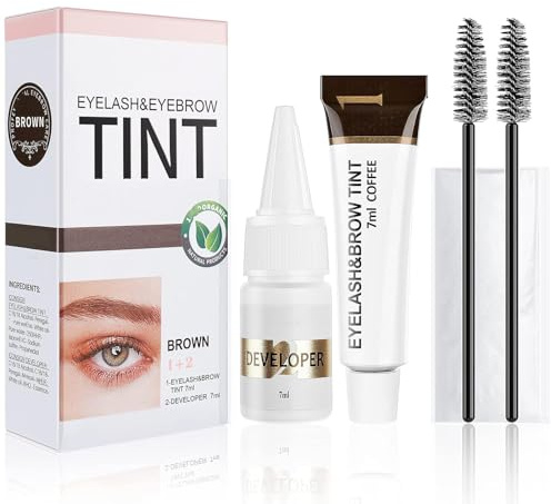 Eyelash Tint Black - Lash Tint and Eyebrow Dye - 2-In-1 Tint Kit - Volume Lashes and Full Brows Last Up to 4 weeks - Suitable for Home Use with All Tools (Brown) Eyebrow Gel