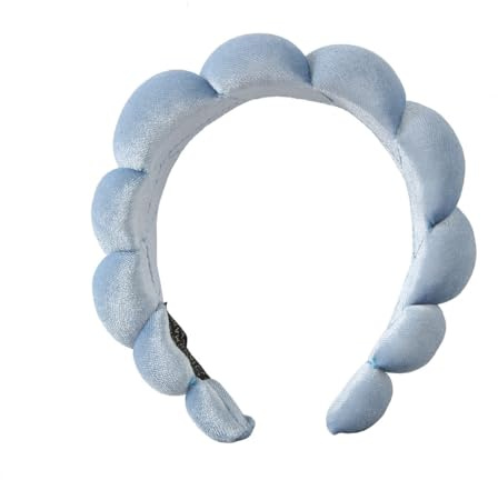 Ycfish Puffy Makeup Headband Spa Headbands for Women Sponge & Terry Towel Cloth Fabric Cute Skincare Headband for Face Washing, Makeup Removal, Shower, Facial Mask (Sky Blue)