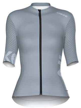 INBIKE Radtrikot Damen Kurzarm Fahrradtrikot Sommer Atmungsaktiv Trikot Fahrrad Rennrad Shirt Fahrradbekleidung Grau L