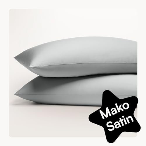 Seralino Satin Kissenbezug 80x80 Grau Blau (2er Set) 100% Bio Baumwolle Oeko-Tex, atmungsaktiv, weich wie Seidenkissenbezug 80x80 Kissenhülle mit Reißverschluss, Kissenbezüge 80x80 Baumwolle