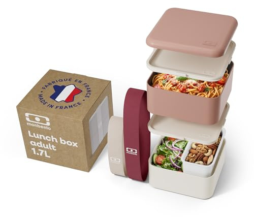 monbento - Pranzo box MB Square rosa Moka - Grande Bento Lunch Box con scomparti - Bento Box ermetico a 2 piani - Ideale per lavoro/picnic - Senza BPA, durevole e sicuro - Made in France - Rosa