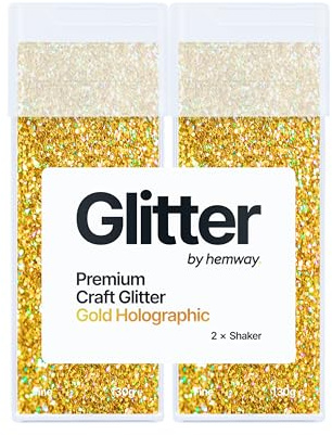 Hemway Craft Glitter Shaker Gold Holographic 130g x2 Pack Fine | for Resin & Epoxy Crafts, Christmas Art Supplies, Nail, Body, Face, Eye, Festival, Crafting, Slime, Sparkle
