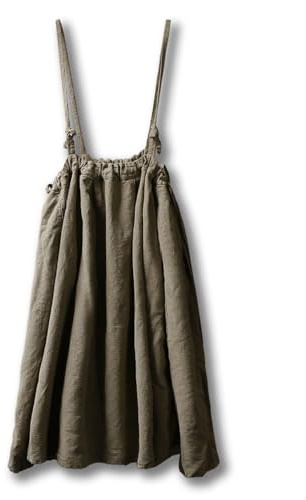 NFYM Women's Suspender Skirt Overall Cotton Linen Strap Shoulder Drawstring Waist Long Skirt (US, Alpha, One Size, Regular, Regular, Greenish Brown)