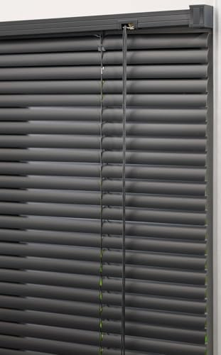 Lister Cartwright 25mm PVC Venetian Blinds Windows Blind Easy Fit Child Safety Included (Dark Grey, 117 cm Width x 160 cm Drop)
