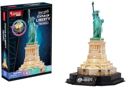 EXPLORA - Statue De La Liberté - Puzzles 3D Lumineux - 540053-79 Pièces - Niveau 6 - sans Colle Ni Ciseaux - Educatif - Jeu de Construction - Cadeau Enfant - Maquette - À Partir de 8 Ans