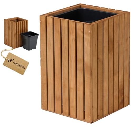 HOMERZO Blomlåda Kruka Inomhus Utomhus Planteringslåda Odlingslåda Inomhus Växtkruka av Trä med Plastväxtinsats 18 l Blomkruka Fyrkantig för Balkong eller Terrass (36 x 36 h 55)
