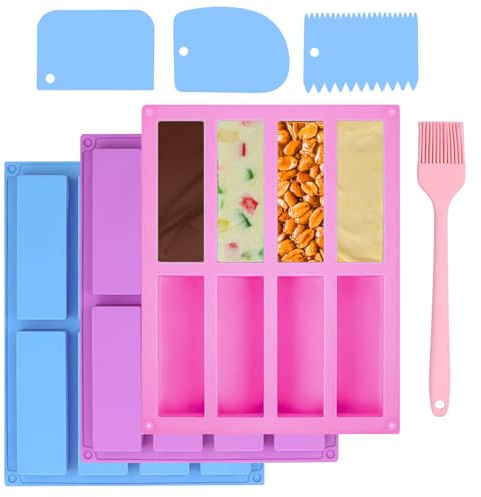 QMLING 3 pezzi barrette per cereali, stampi in silicone antiaderente, 8 cavità barrette energetiche con raschietto e spazzola, stampo in silicone senza BPA, per muffin, torte, brownie cioccolato