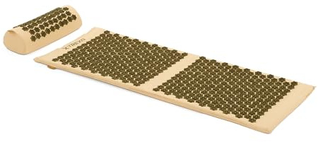 TREXO Esterilla de acupresión grande con cojín en marrón, 110 x 44 x 2 cm, con cojín de 38 x 15 cm, incluye funda de algodón y esponja 18D, resistente a la abrasión, picos de PVC que alivia la tensión