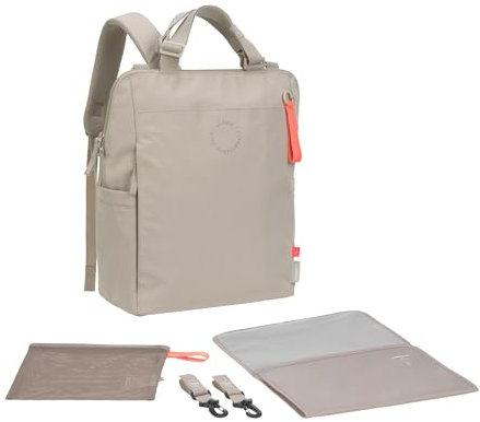 LÄSSIG Baby Wickelrucksack Wickeltasche mit Wickelunterlage, Kinderwagenbefestigung, Netztasche/GRE Conversion Backpack beige
