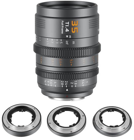SIRUI VP-1 Vision Prime 1 T1.4 Full Frame Cine Lens, 35mm Manual Focus Cinema Lens with Pre-Installed E Mount, Interchangeable RF/Z/L Mounts, 1 Lens for 4 Mounts (Metal Gray, E/RF/Z/L Mounts)