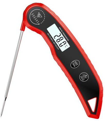 DOQAUS Meat Thermometers, 3S Instant Read Food Thermometer | Food Probe with ±0.5℃ Precision, Backlight, Auto On/Of, FoldbleTemperature Probe for Cooking, Baking, BBQ, Water, Oil, Red