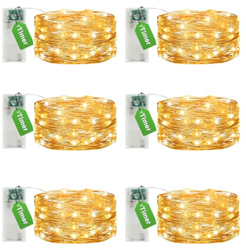AdalyRoma Lot de 6 Mini Guirlande LED à Pile, 3M 30LED,Petite Guirlande Lumineuse Led Interieur Décoration pour Jardin, Chambre, Mariage, Fête, Noël, Blanc Chaud